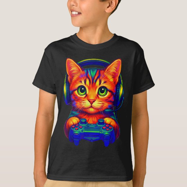 Gamer Cat Video Games Boys Teen Men Girls Funny Ca T-Shirt (Front)