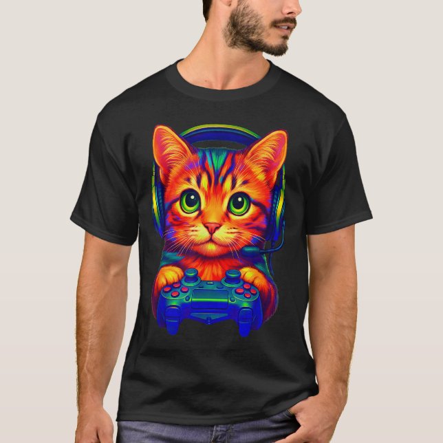 Gamer Cat Video Games Boys Teen Men Girls Funny Ca T-Shirt (Front)