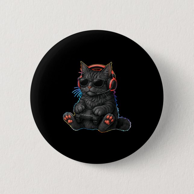 Gamer Cat Video Games Boys Teen Men Girls Funny Ga Button (Front)