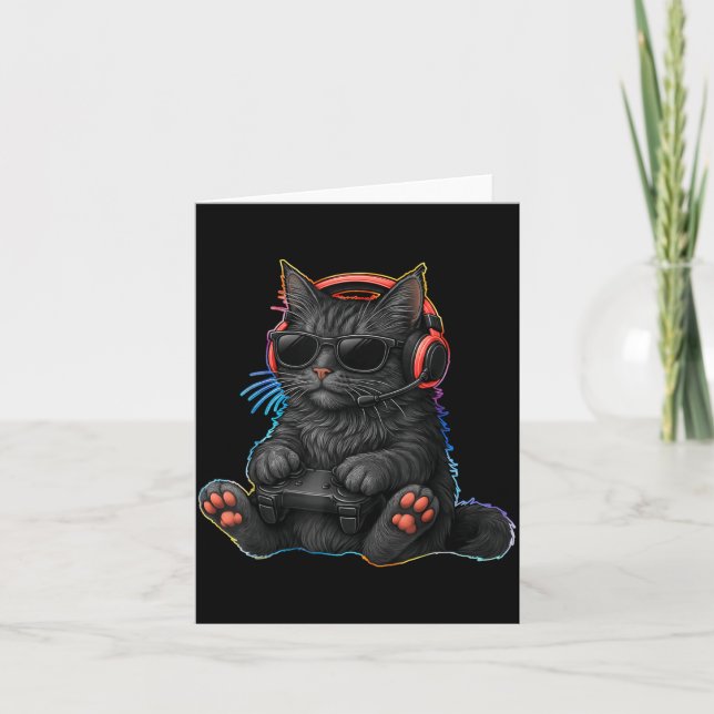 Gamer Cat Video Games Boys Teen Men Girls Funny Ga Card (Front)