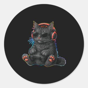Gamer Cat Video Games Boys Teen Men Girls Funny Ga Classic Round Sticker