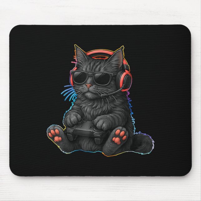 Gamer Cat Video Games Boys Teen Men Girls Funny Ga Mouse Pad (Front)