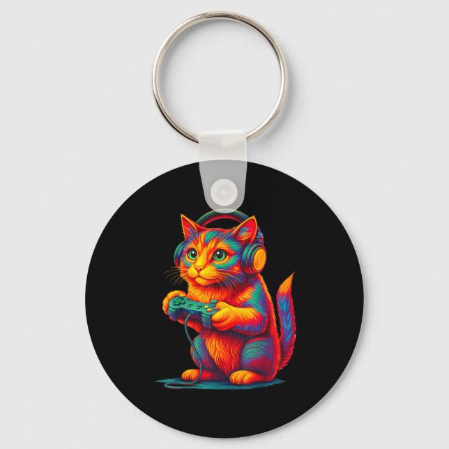 Gamer Cat Video Games Boys Teen Men Girls Funny Gi Keychain (Front)