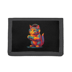 Gamer Cat Video Games Boys Teen Men Girls Funny Trifold Wallet