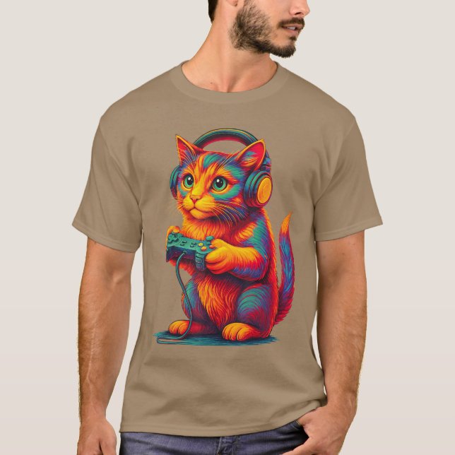 Gamer Cat Video Games Boyseen Men Girls Funny Gift T-Shirt (Front)