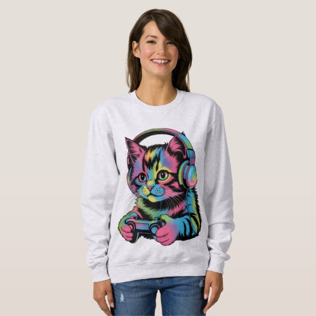 Gamer Cat Video Games  Sweatshirt (Front Full)