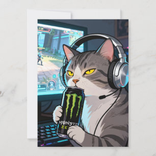 Gamer Cat with Monster Energy D Invitation