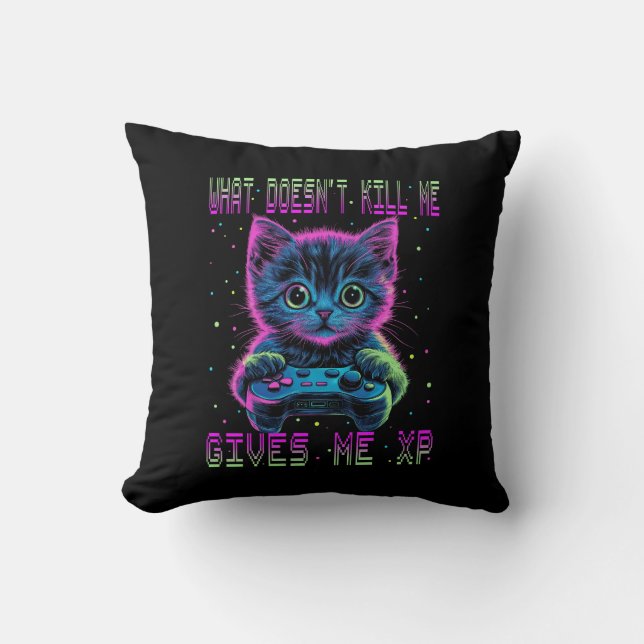 Gamer Cat XP Throw Pillow (Front)