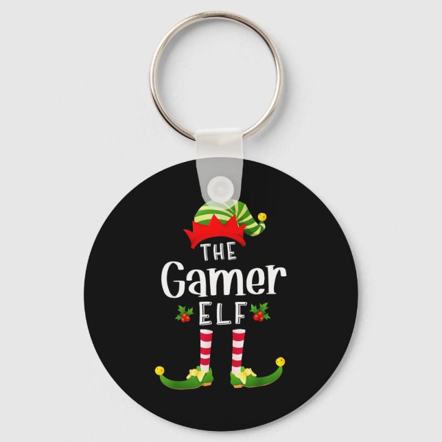 Gamer Christmas Elf Matching Pajama X-mas Party  Keychain (Front)