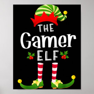 Gamer Christmas Elf Matching Pajama X-mas Party Poster