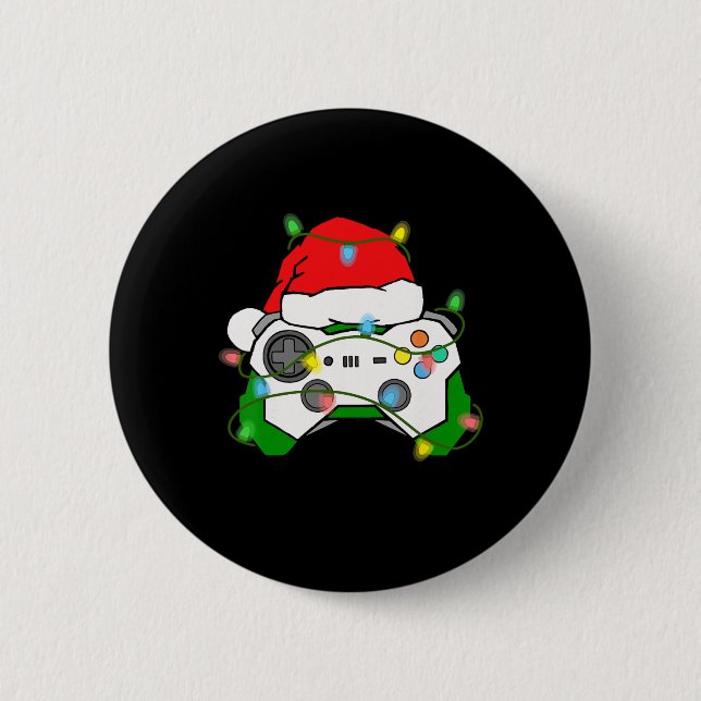 Gamer Christmas Gaming Santa Hat Video Game Contro Button (Front)