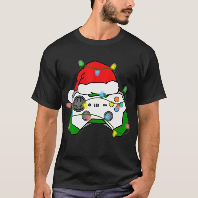 Gamer Christmas Gaming Santa Hat Video Game T-Shirt (Front)