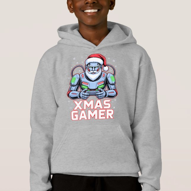 Gamer Christmas Gifts Cyber Santa Robot Xmas Gamer Hoodie (Front)