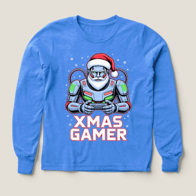 Gamer Christmas Gifts Cyber Santa Robot Xmas Gamer Tri-Blend Shirts (Design Front)