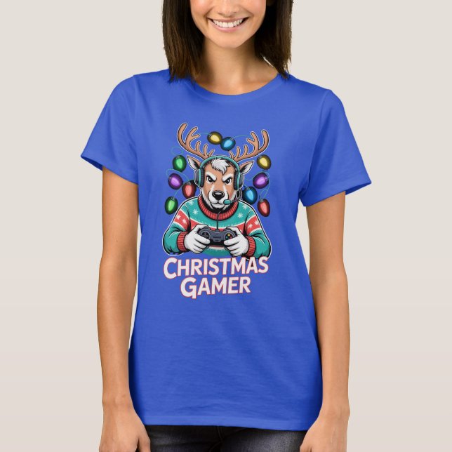 Gamer Christmas Gifts Reindeer Gaming T-Shirt (Front)