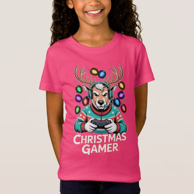 Gamer Christmas Gifts Reindeer Gaming T-Shirt (Front)