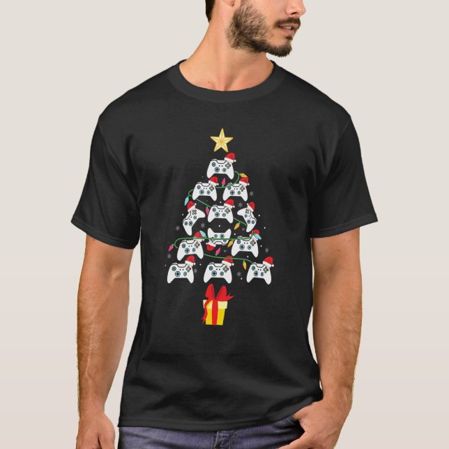 Gamer Christmas Tree Pajamas Kids Boys Men Video G T-Shirt (Front)