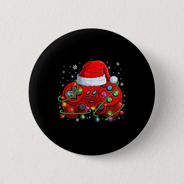 Gamer Christmas Video Game Santa Hat Lights Gaming Button (Front)