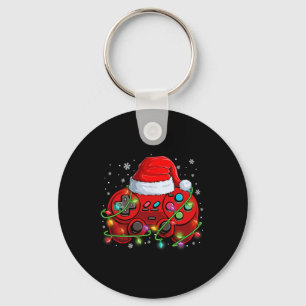 Gamer Christmas Video Game Santa Hat Lights Gaming Keychain