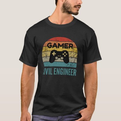 Gamer Civil Engineer Vintage 60s 70s Gaming T-Shirt