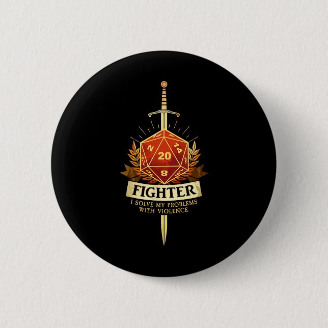 Gamer Cl Fighter Rpg Trpg Fantasy Gaming - Black  Button (Front)