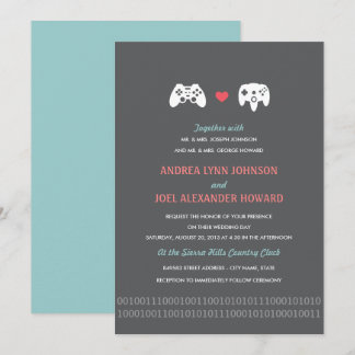 Gamer Controller Love Wedding Invites - Red & Gray