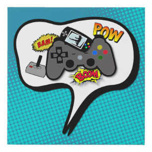 Gamer Controller Mind Thoughts Speech Bubbles Faux Canvas Print