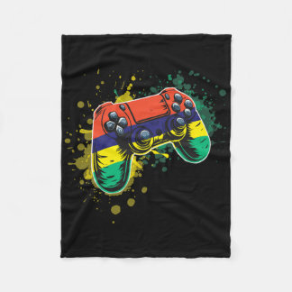 Gamer Controller With Mauritius Flag  Fleece Blanket