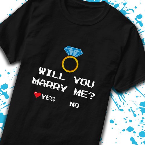 Gamer Couple Proposal Will You Marry Me Yes No T_Shirt