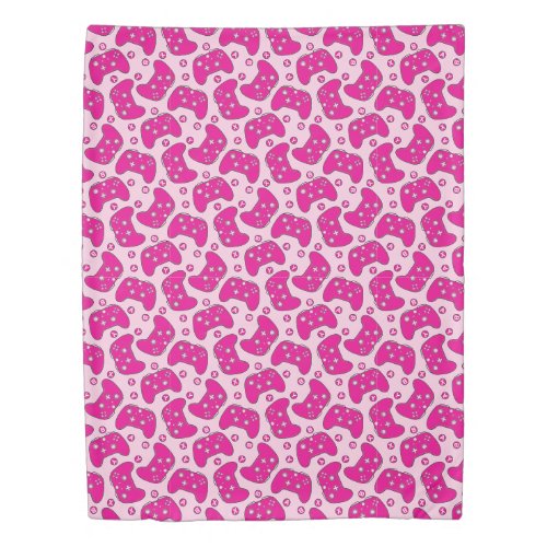 Gamer Cute Girly Hot Pink Video Game Controllers Duvet Cover