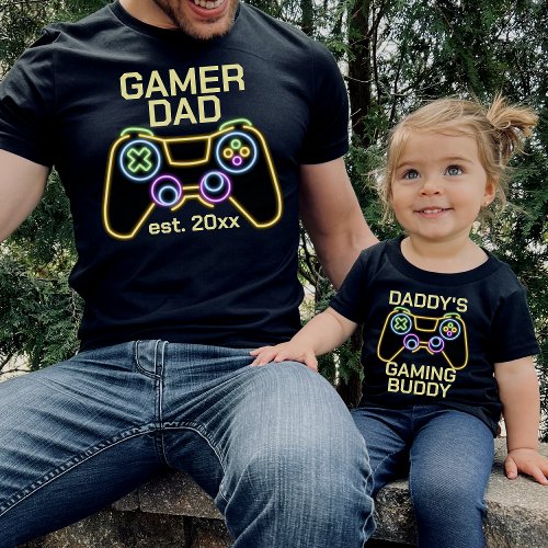 Gamer Dad Est Date Gaming Father Child Matching T_Shirt