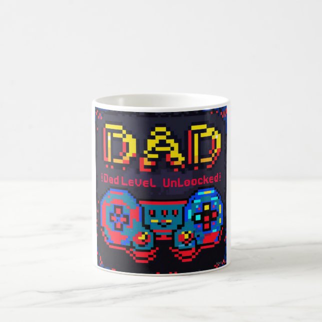 Gamer Dad Level Unlocked Retro Pixel Art  Coffee Mug (Center)