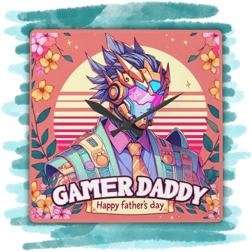 Gamer Daddy Happy Fathers Day  Square Wall Clock