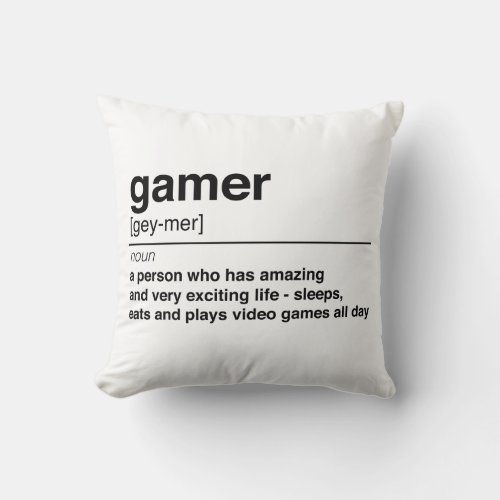 Gamer definition throw pillow