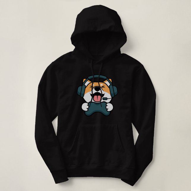 Gamer Dog Shiba Inu Player Gaming Funny Kawaii Ner Hoodie (Design Front)
