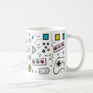 Gamer Doodle Art Cool Tech Gaming Pattern Coffee Mug