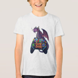 Gamer Dragon Guarding RPG Dice Hoard on "Game Over Tri-Blend Shirt