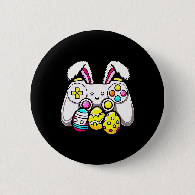 Gamer Easter Bunny Controller Cute Easter Eggs Kid Button (Front)