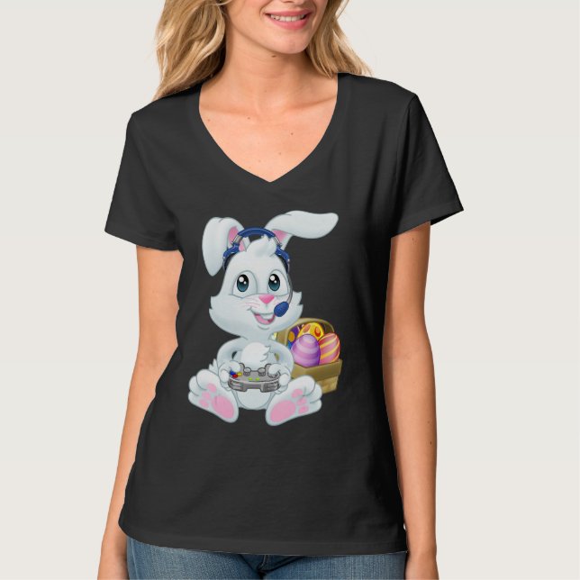 Gamer Easter Bunny Rabbit Video Game Player with C T-Shirt (Front)