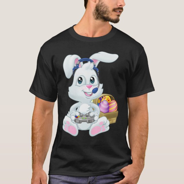 Gamer Easter Bunny Rabbit Video Game Player with C T-Shirt (Front)
