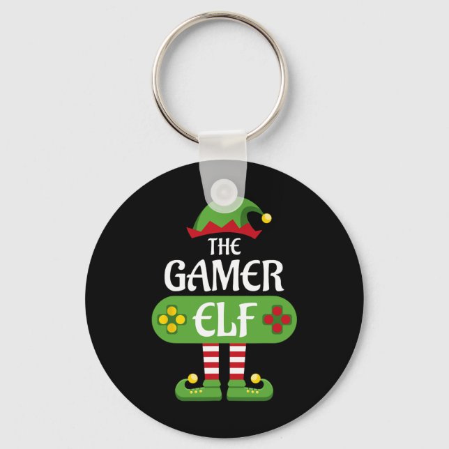Gamer Elf Christmas Matching Group Family  Keychain (Front)