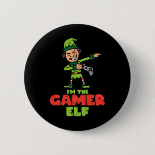 Gamer Elf Dab Xmas Christmas Family Boys Kids Men Button