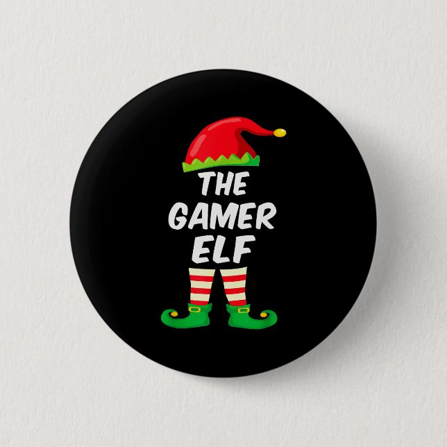 Gamer Elf Family Matching Funny Christmas Costume  Button (Front)