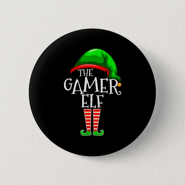 Gamer Elf Family Matching Group Christmas Video Ga Button (Front)