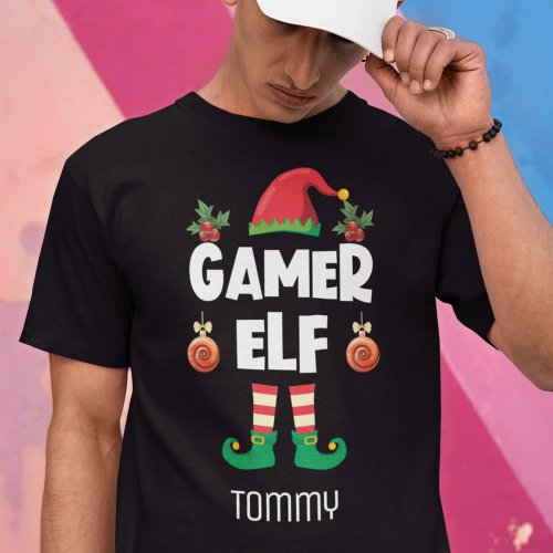Gamer elf fun ironic Christmas family outfit name T_Shirt