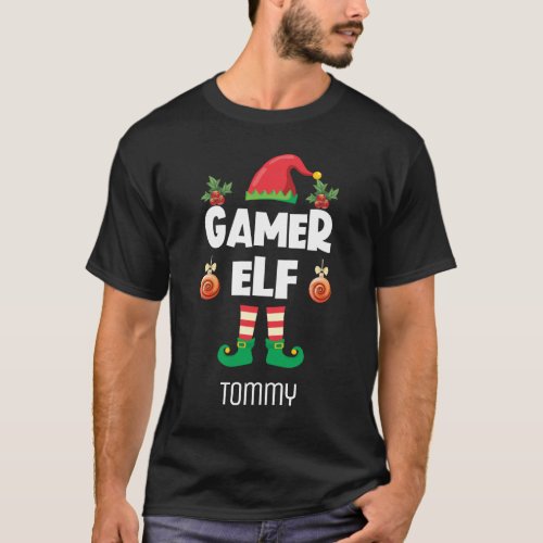 Gamer elf fun ironic Christmas family outfit name T_Shirt
