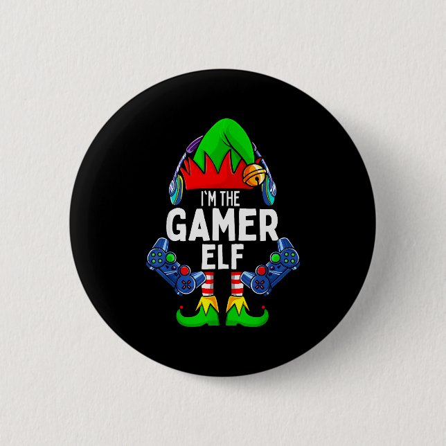 Gamer Elf Matching Family Christmas  Button (Front)