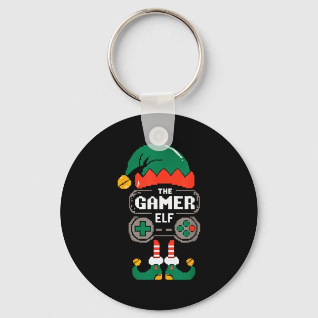 Gamer Elf Matching Family Group Christmas Party Py Keychain (Front)