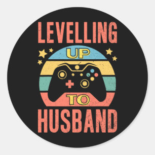 Gamer Engagement Groom Fiance Wedding Leveling Up Classic Round Sticker