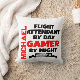 Gamer Flight Attendant CUSTOM Throw Pillow